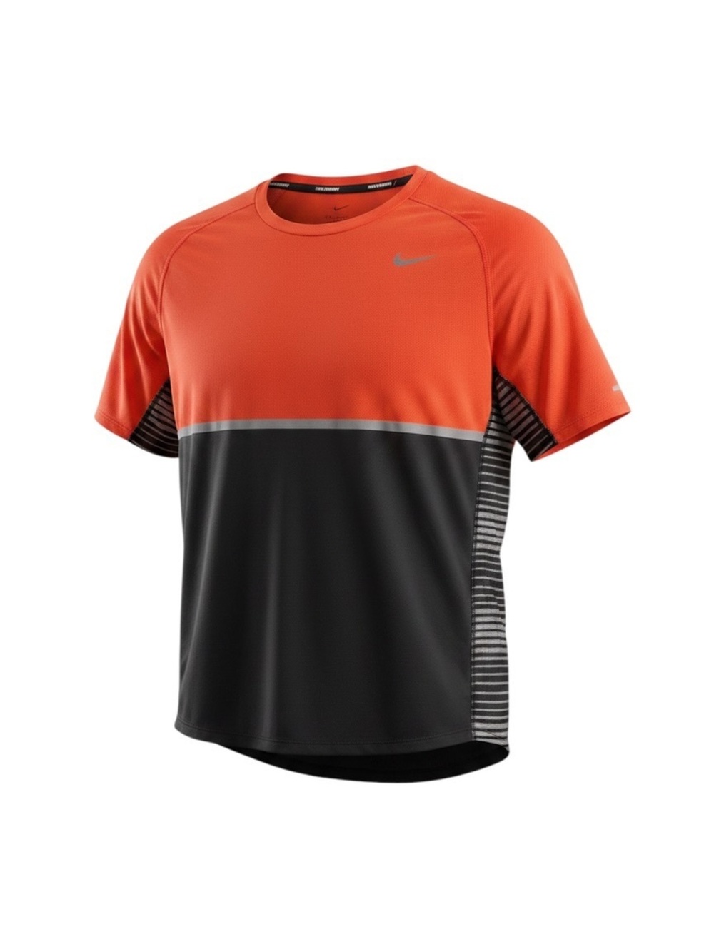 Nike Running Short Sleeve Performance Shirt - Orange and Black, Size M